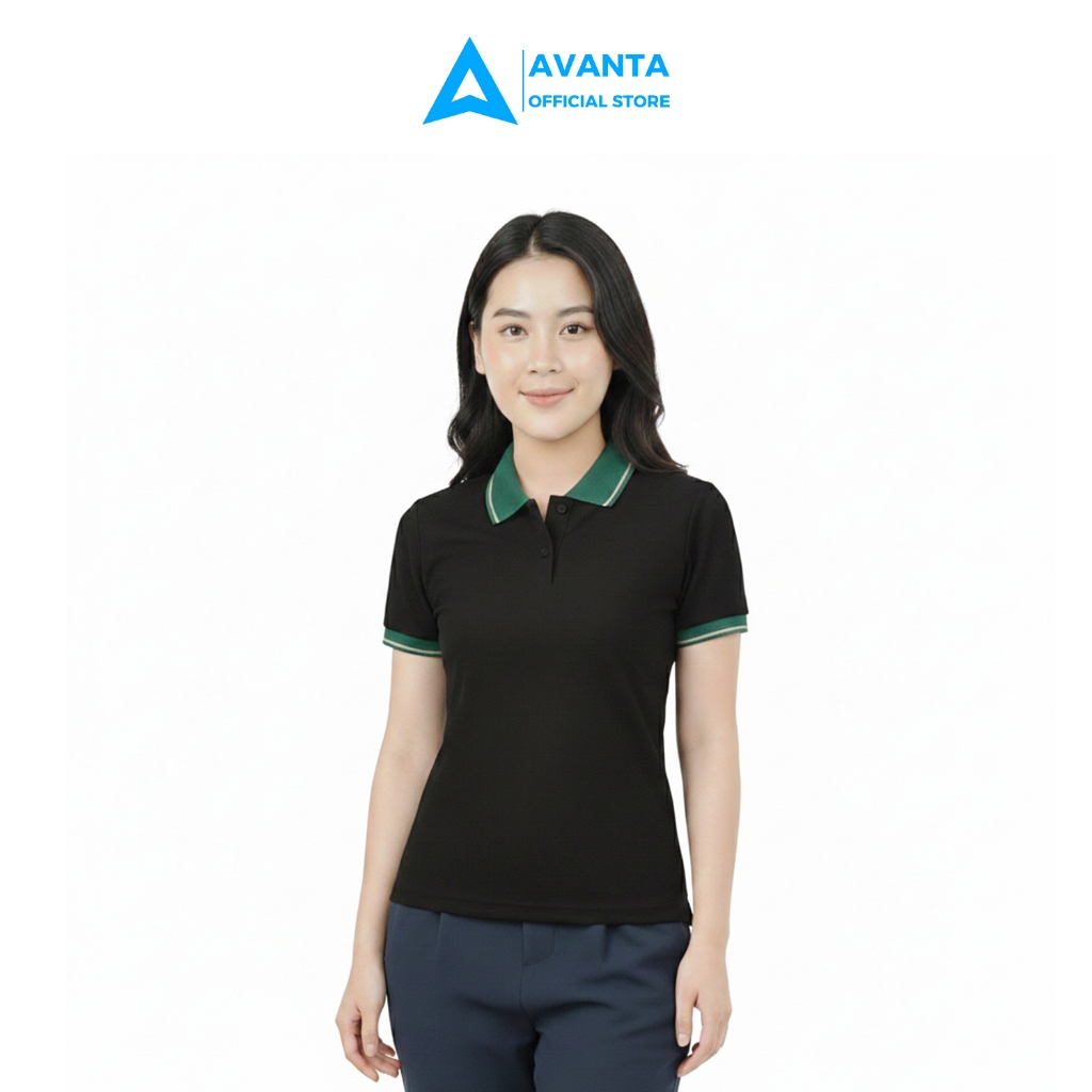 Áo polo nữ đen viền AVANTA vải Cotton mắt chim mềm mịn thoáng mát không bai xù APL03