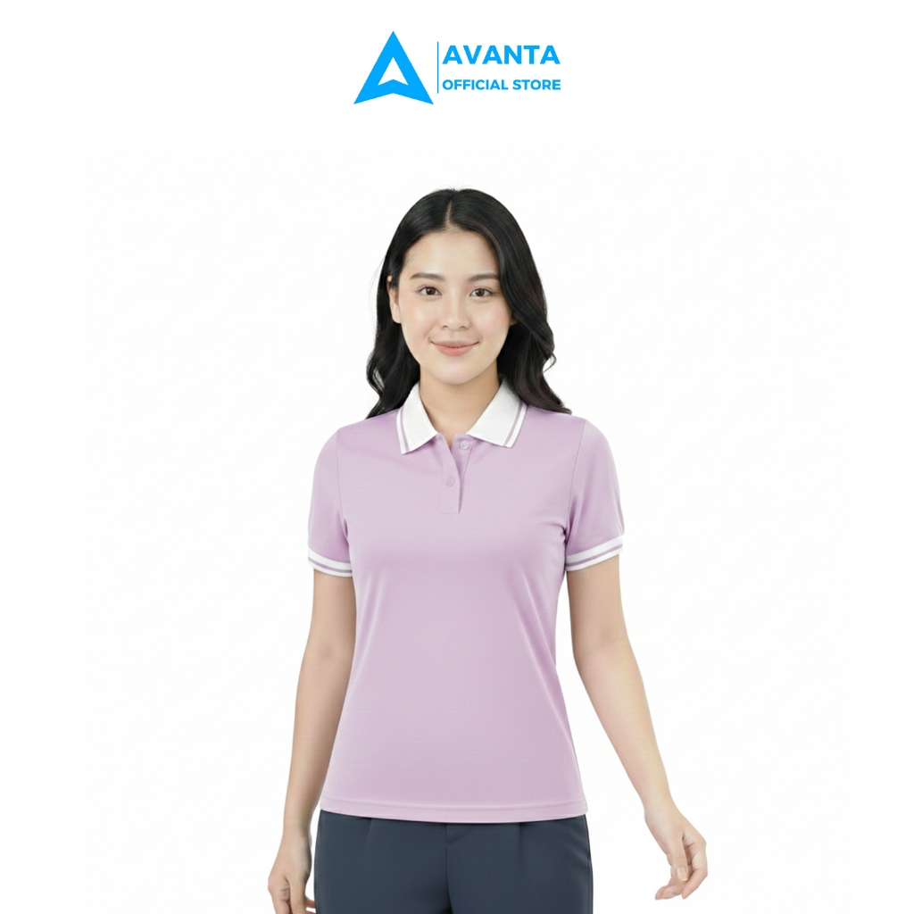 Áo thun polo nữ tím viền AVANTA vải Cotton mắt chim mềm mát không bai xù kiểu dáng trẻ trung APL03