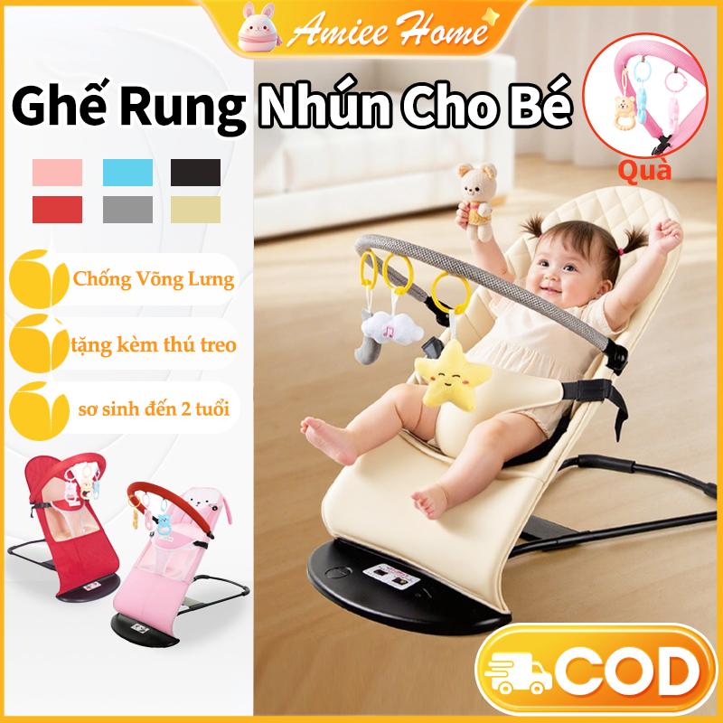 Ghế Rung Nhún Cho Bé,Cao Cấp đa năng,có thú treo và gối đầu,Giúp Bé Nằm Thoải Mái Dễ Chịu