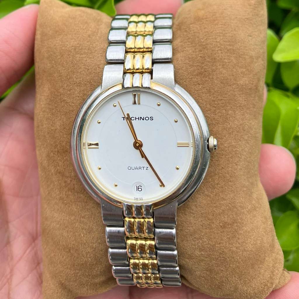 Đồng Hồ Unisex Chính Hãng Technos Thuỵ Sỹ dây demi trắng vàng mẫu 160150