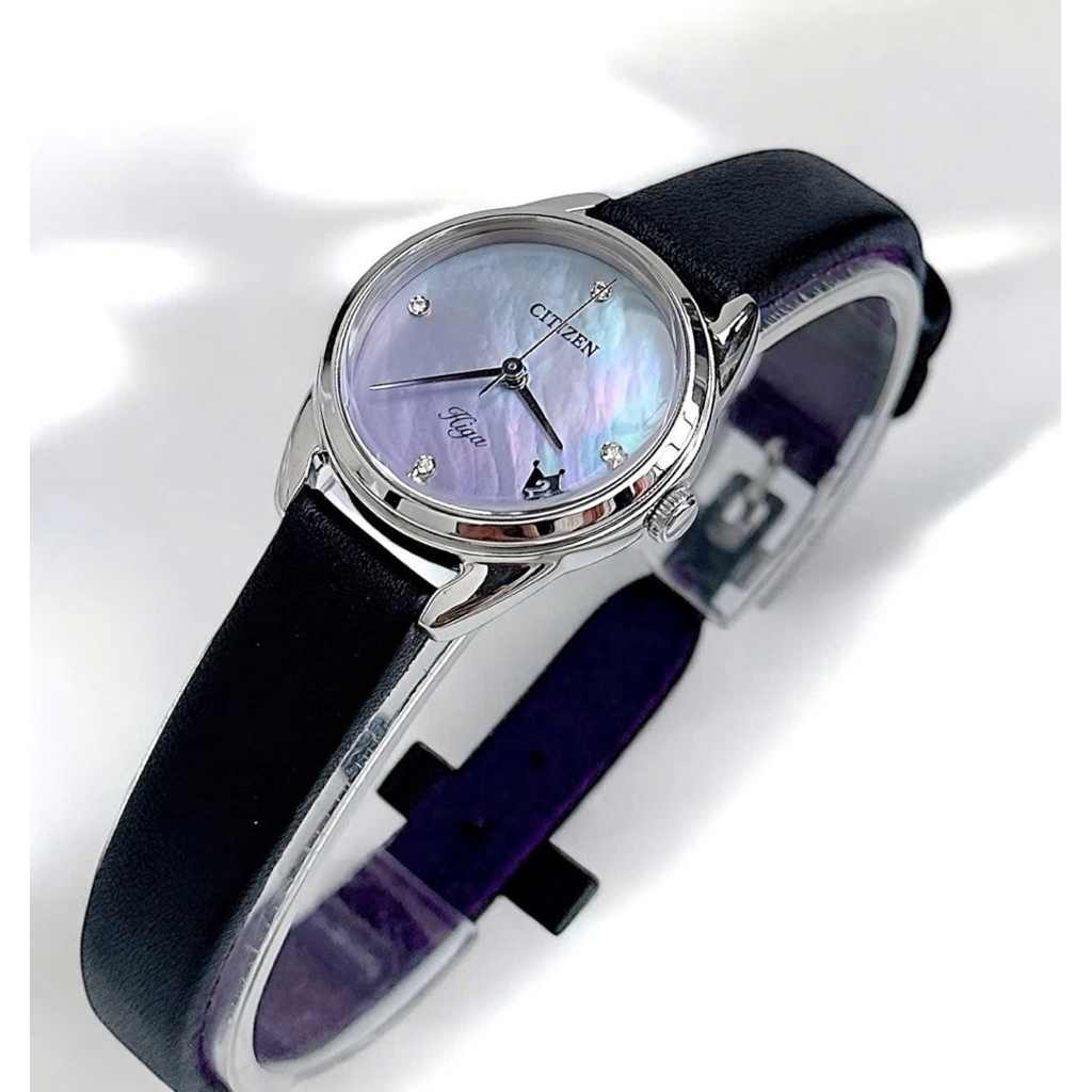 Đồng Hồ Nữ Citizen Rikkai Size 27 Purple Dial Dây Da Đen Độc Đáo