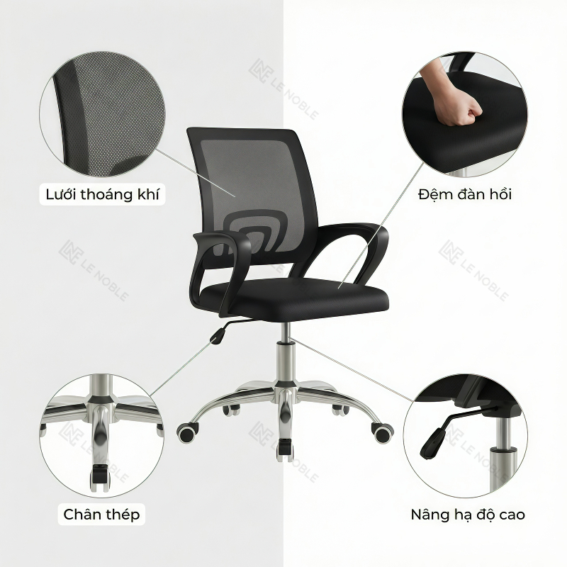 LE Ghế văn phòng Hiện đại Ghế công thái học xoay Chống mỏi lưng Bảo vệ cột sống Lưng lưới thoáng khí | BigBuy360 - bigbuy360.vn