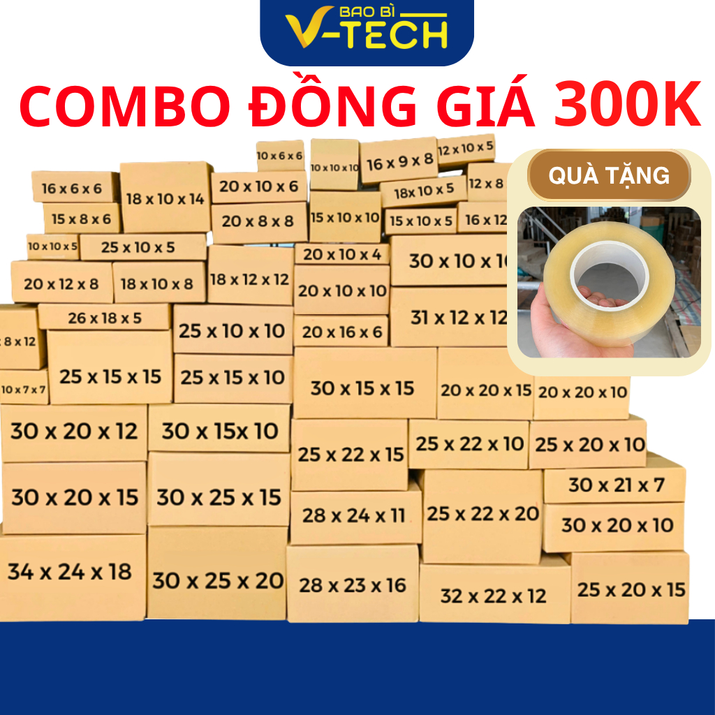 [COMBO] Hộp carton đóng hàng đồng giá 300k, hộp giấy gói hàng giá rẻ VTECH