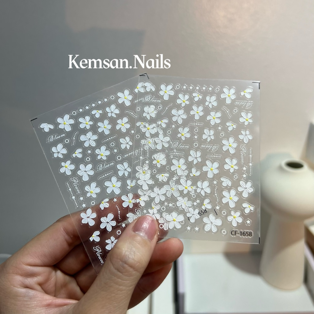 (L21) sticker hoa trắng trang trí nail (loại rẻ)