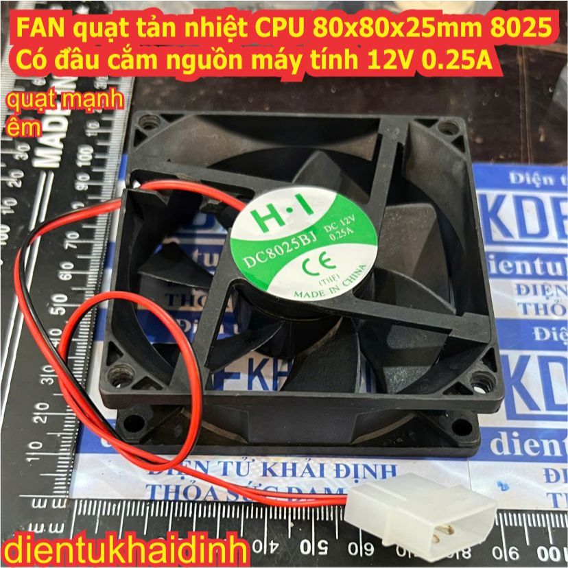 FAN quạt tản nhiệt CPU 8cm 80x80x25mm QG-DC8025HSL 8025 12V 0.25A động cơ không chổi than bền bỉ kde
