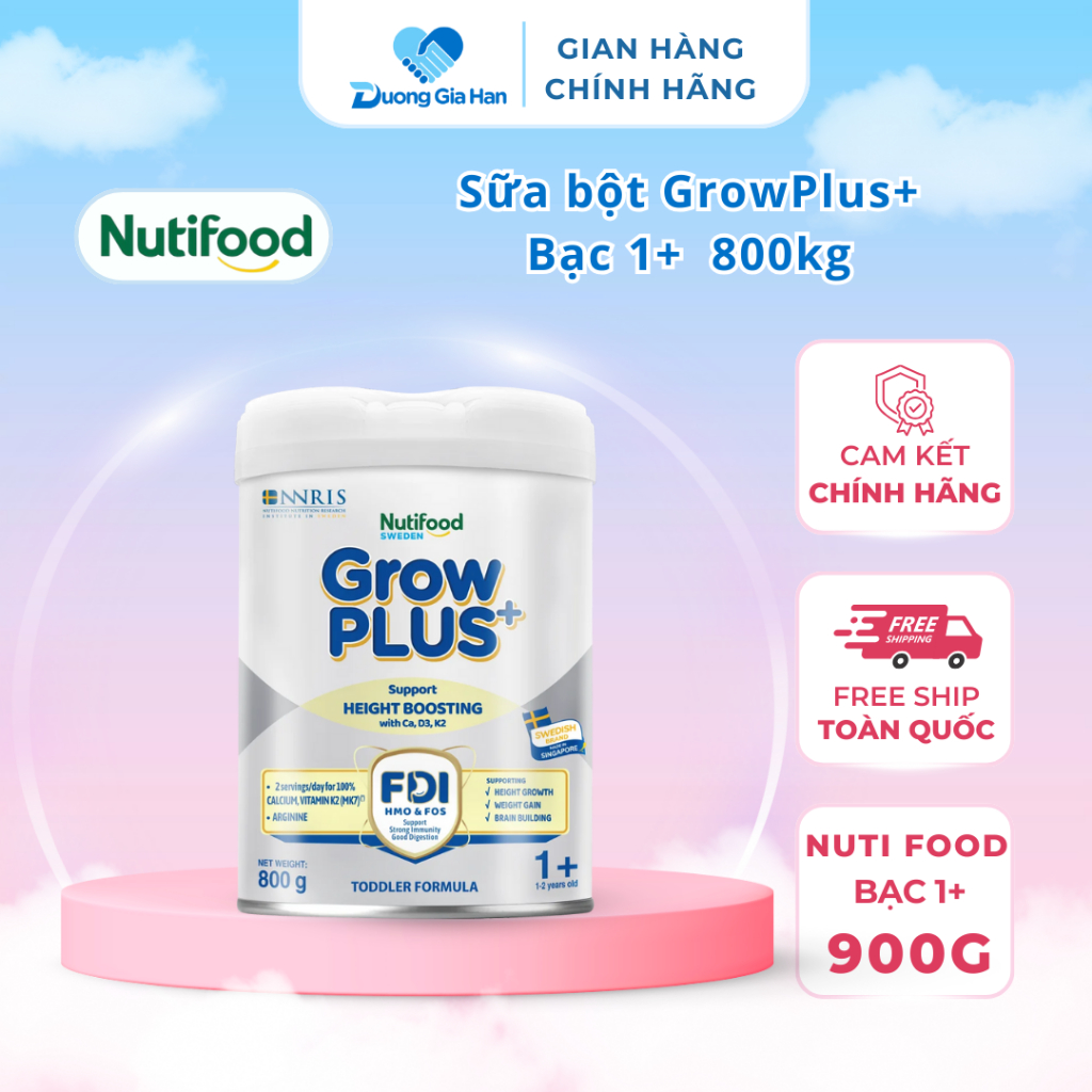 Sữa Bột Nutifood Grow Plus+ Bạc 1+ và 2+ Hộp 800g