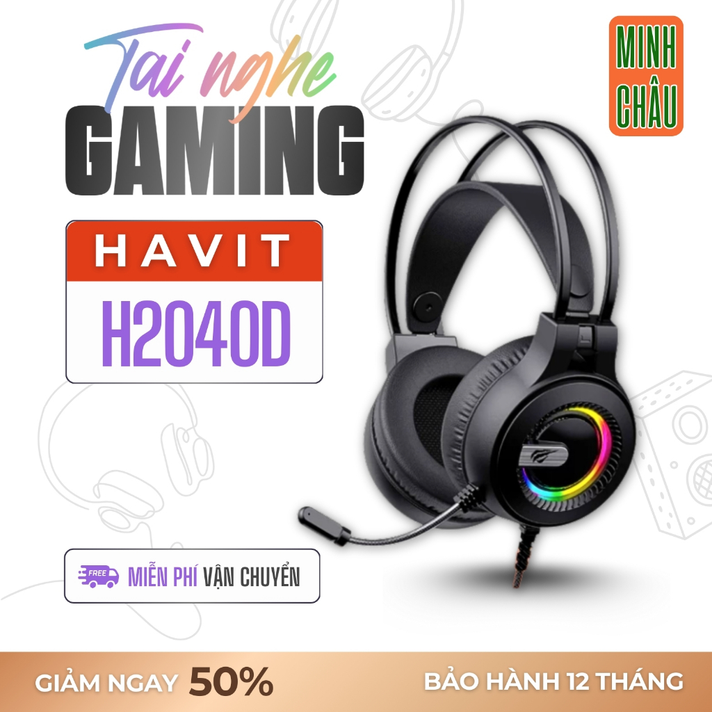 Tai Nghe Gaming Havit H2040D, Driver 50, LED RGB, Mic Khử Ồn, Đa Tương Thích - Chính hãng