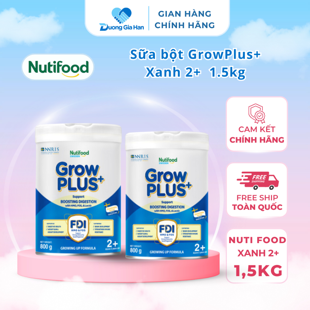 Sữa Bột Nutifood Grow Plus+ Xanh  2+ 1,5kg