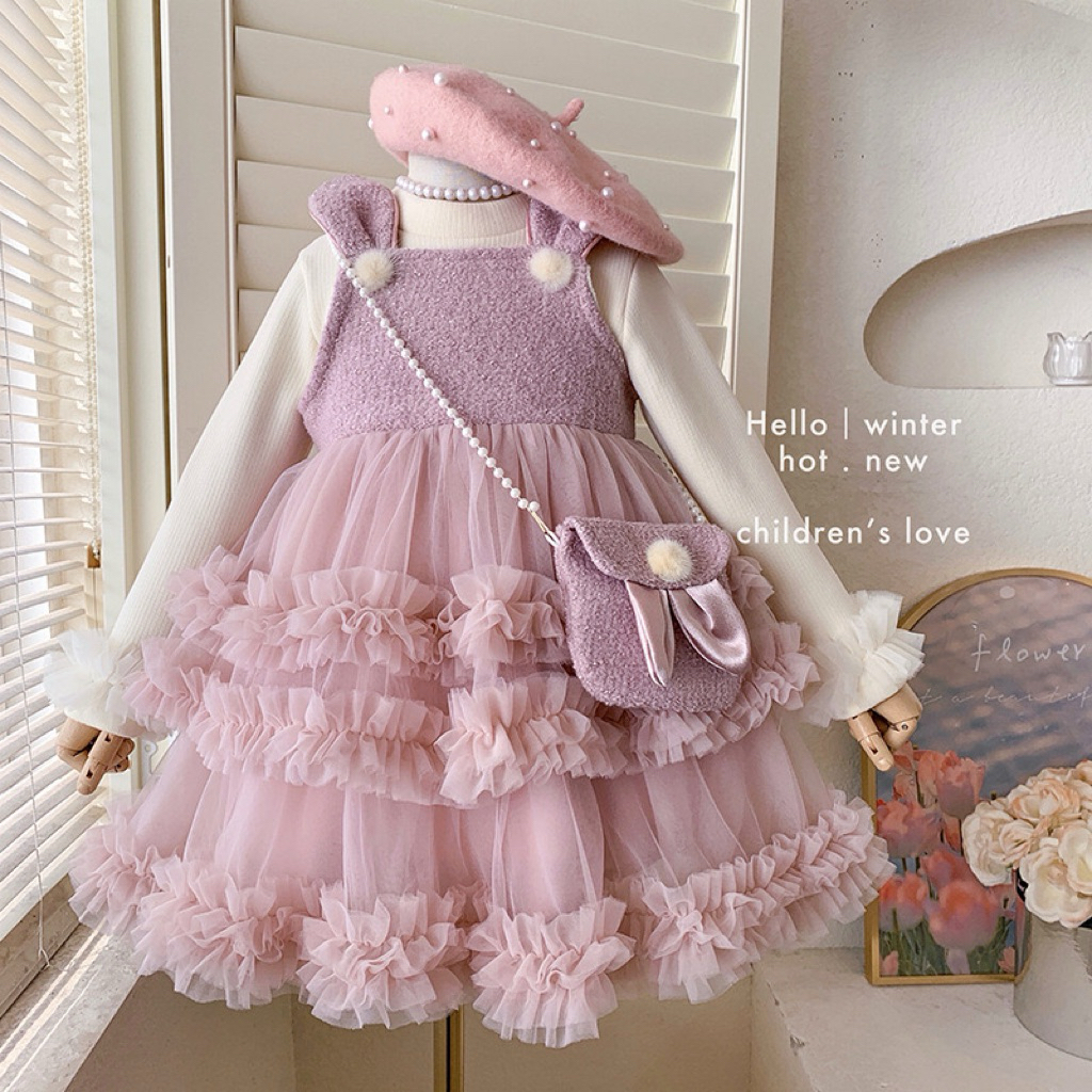 Set váy bé gái Cherry Coco công chúa 3 chi tiết Váy+áo+dây đeo THỎ (26coco09)