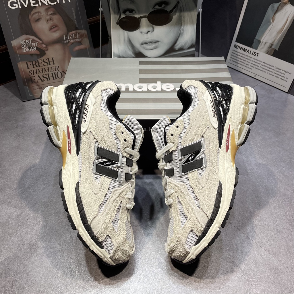 Giày Thể Thao Nam Nữ NB 1906 D, Giày NB Họa tiết xám gót đen 1906D