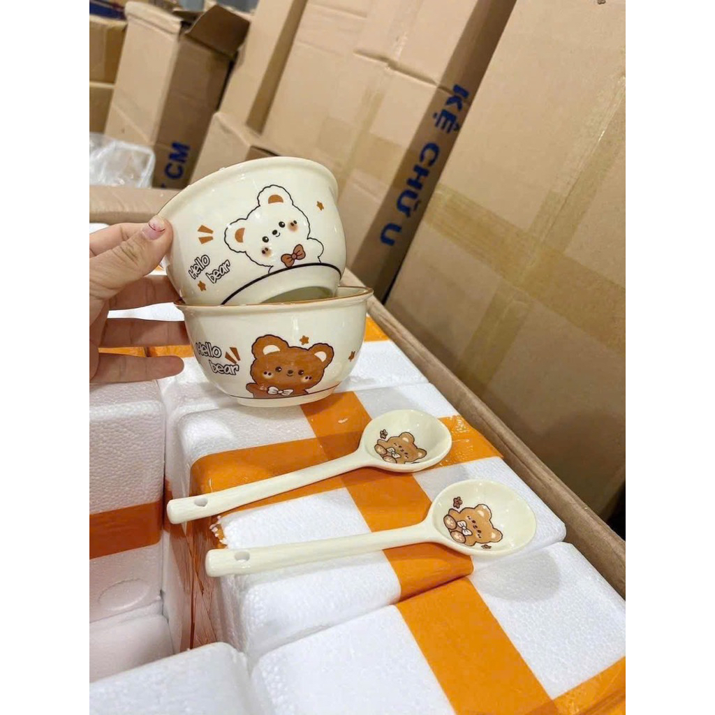 set thìa bát sứ(2 thìa sứ - 2 bát sứ)