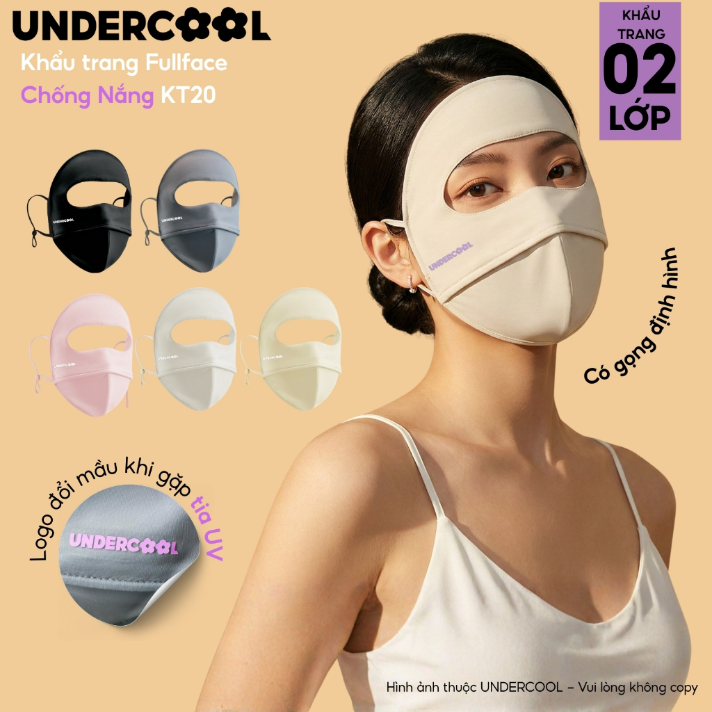 Khẩu trang toàn mặt Fullface chống nắng chống UV UNDERCOOL - Che trán toàn diện, Logo đổi mầu thông minh KT20