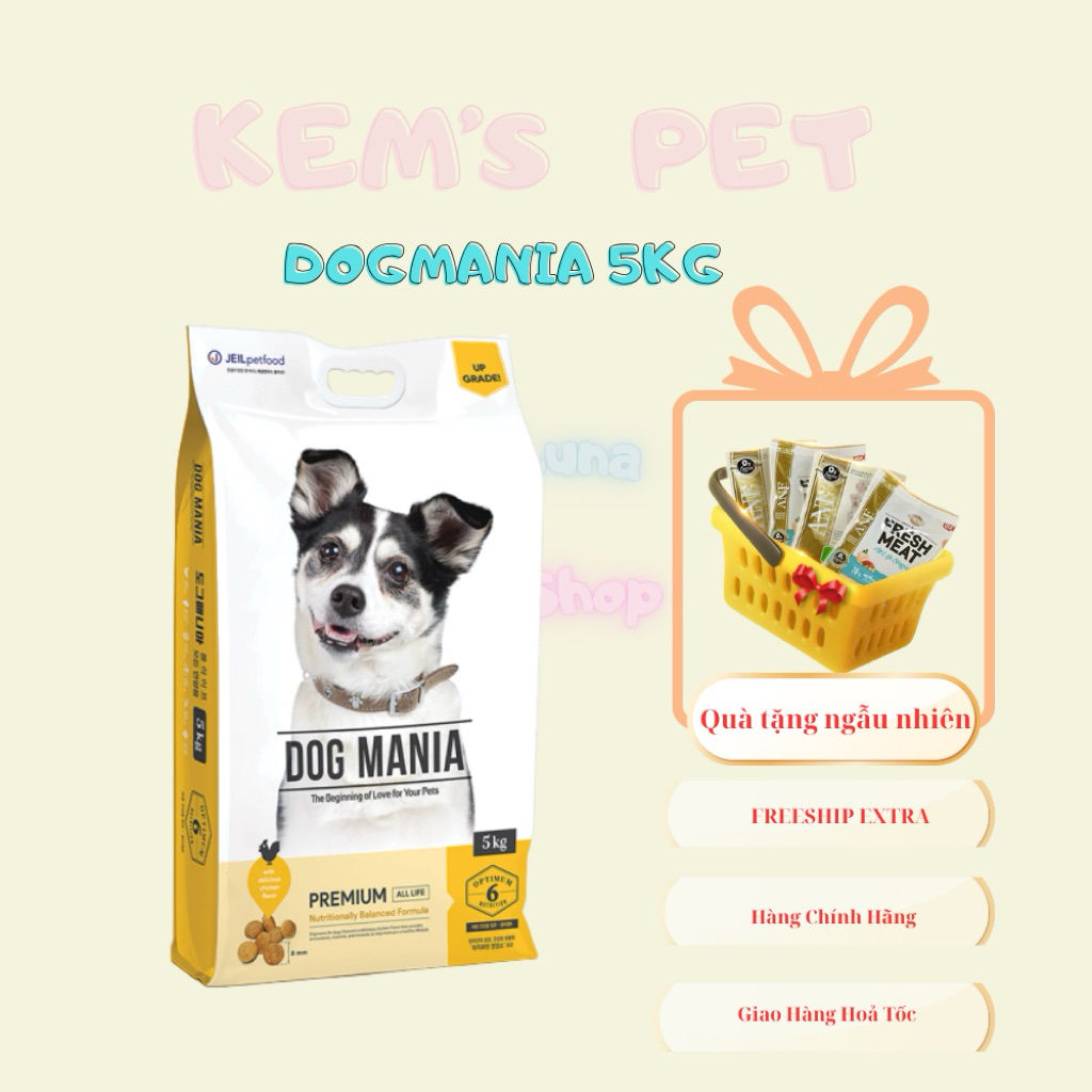 [ Hàng chuẩn 100%]Thức ăn hạt Dog Mania 5kg Mẫu mới