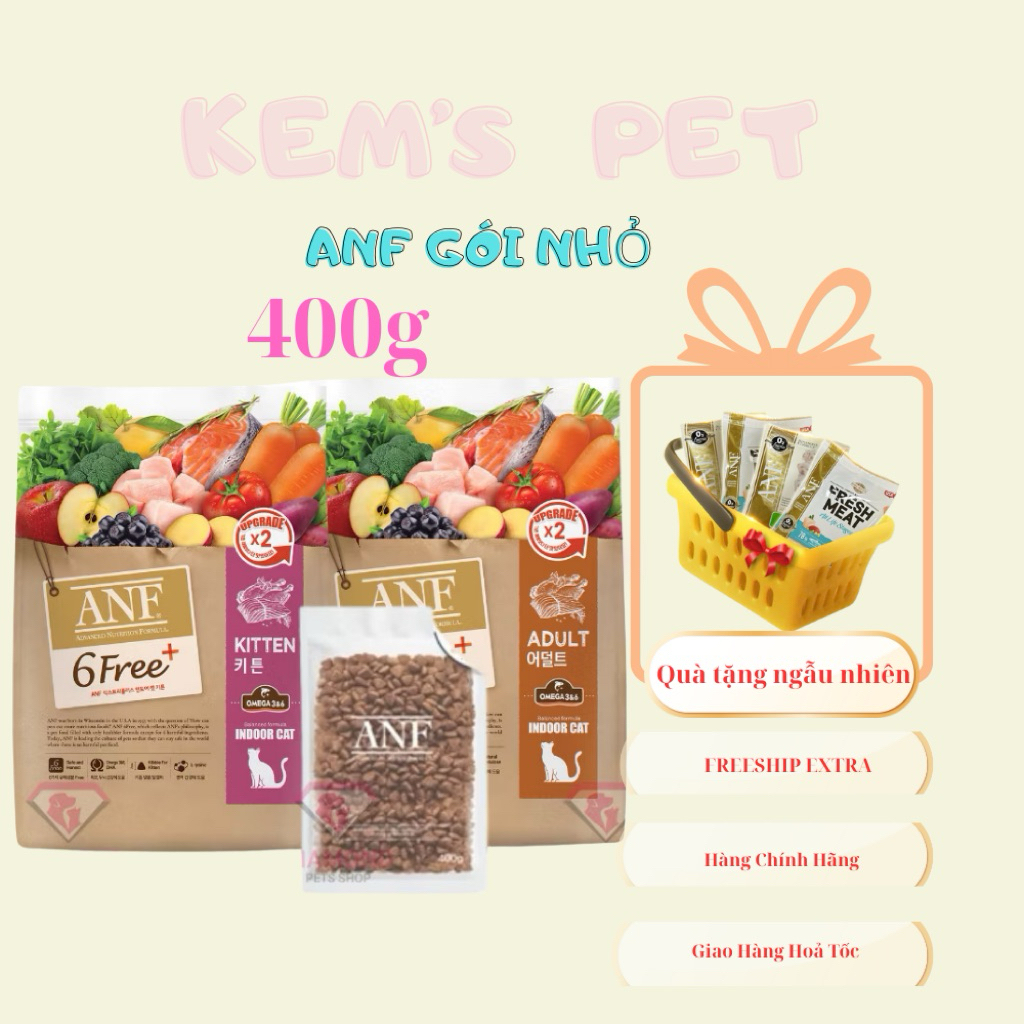 (400G) THỨC ĂN HẠT CHO MÈO ANF 6FREE INDOOR