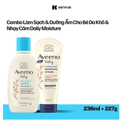 [Hannah] CB2 Sữa tắm gội toàn thân Aveeno baby 236ml và Kem dưỡng ẩm Aveeno Baby Soothing Relief Moisture Cream 227g