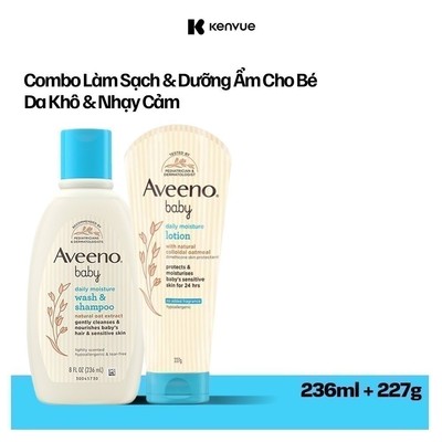 [Lucie x TD] Bộ Sữa Tắm Gội & Sữa Dưỡng Ẩm Bé Da Nhạy Cảm Aveeno Baby Daily Moisture Lotion (lotion 227g+wash 236ml)
