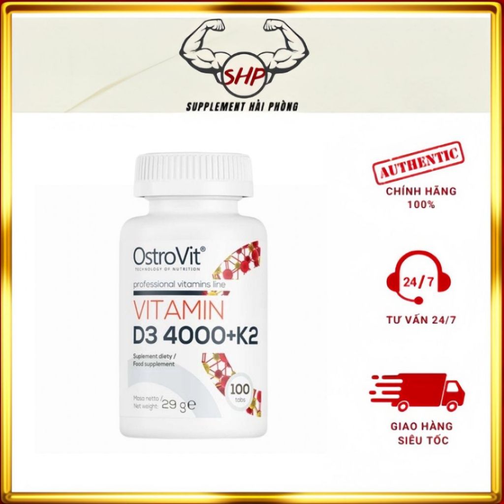 OstroVit Vitamin D3 4000IU + K2 – Viên bổ sung hỗ trợ xương khớp (100 viên) -  Supplement Hải Phòng