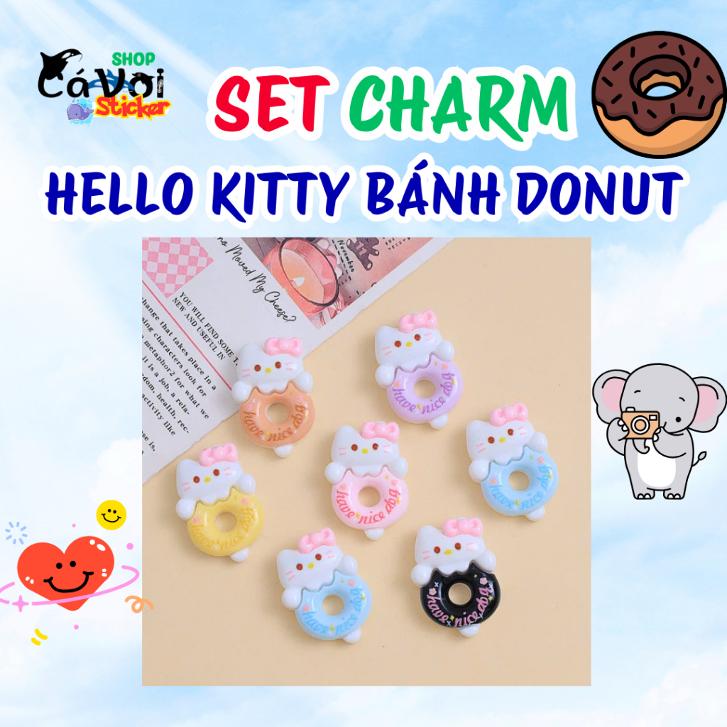 Set charm Hello Kitty bánh Donut ngọt ngào- Charm Gắn Dép Nhiều Màu Baby Cute