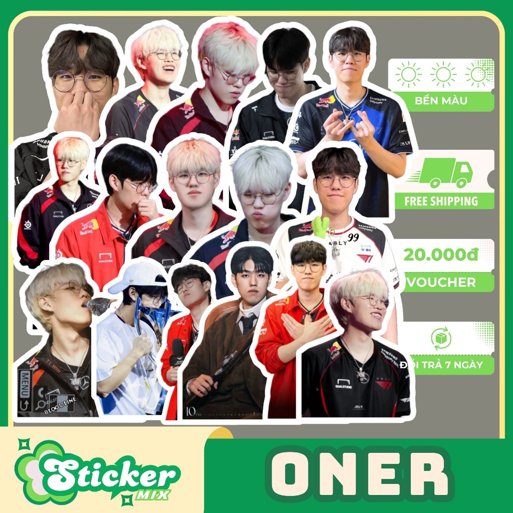 Bộ 50 sticker ONER game thủ LCK chống nước trang trí ốp lưng, vali,...s136