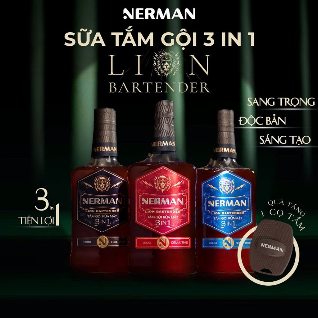Sữa tắm gội rửa mặt 3in1 Nerman Lion Bartender 330g