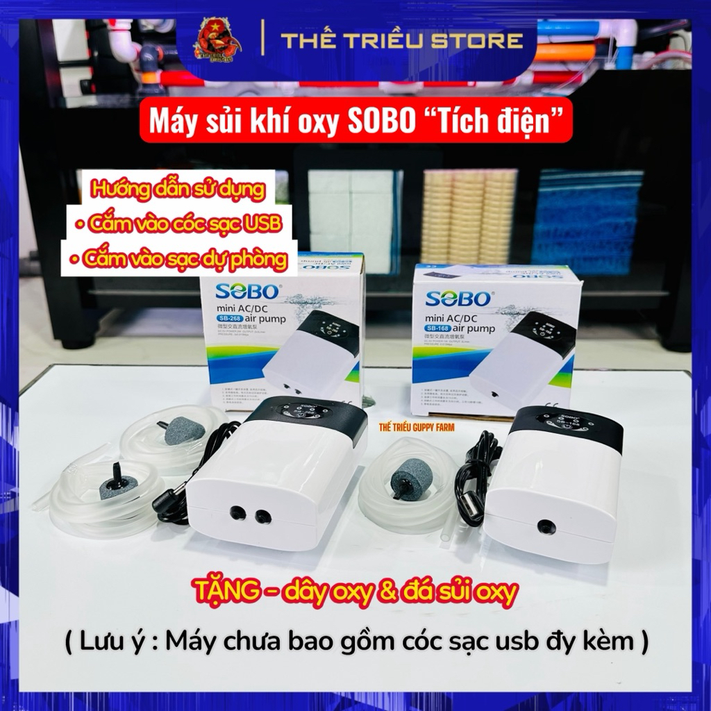 Máy sủi khí oxy tích điện SOBO & KAOKUI dùng cho hồ cá. Tặng kèm đá sủi và dây sủi. (Máy SOBO chưa bao gồm cóc sạc USB )
