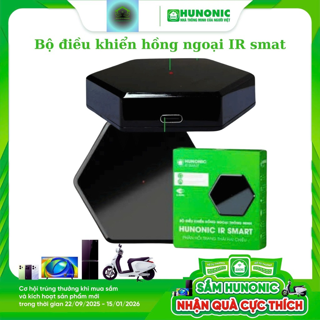 Bộ điều khiển hồng ngoại hunonic IR Smart - IR Smart pro Điều khiển tivi, điều hoà từ xa qua điện th