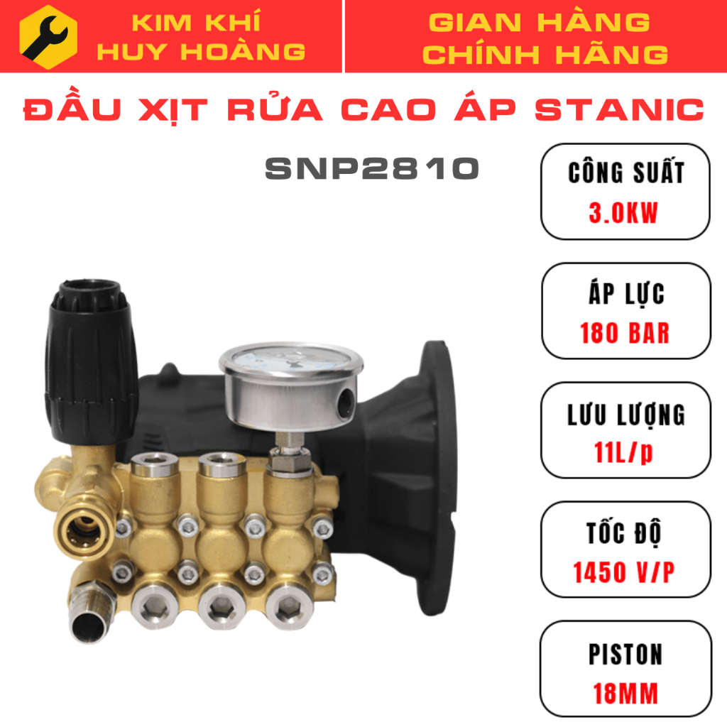 Đầu Xịt Cáo Áp STANIC Nhật Bản SNP2810 Sử Dụng Piston Sứ 18mm Cho Áp Lực Lên Đến 180Bar- Lắp Cho Mot
