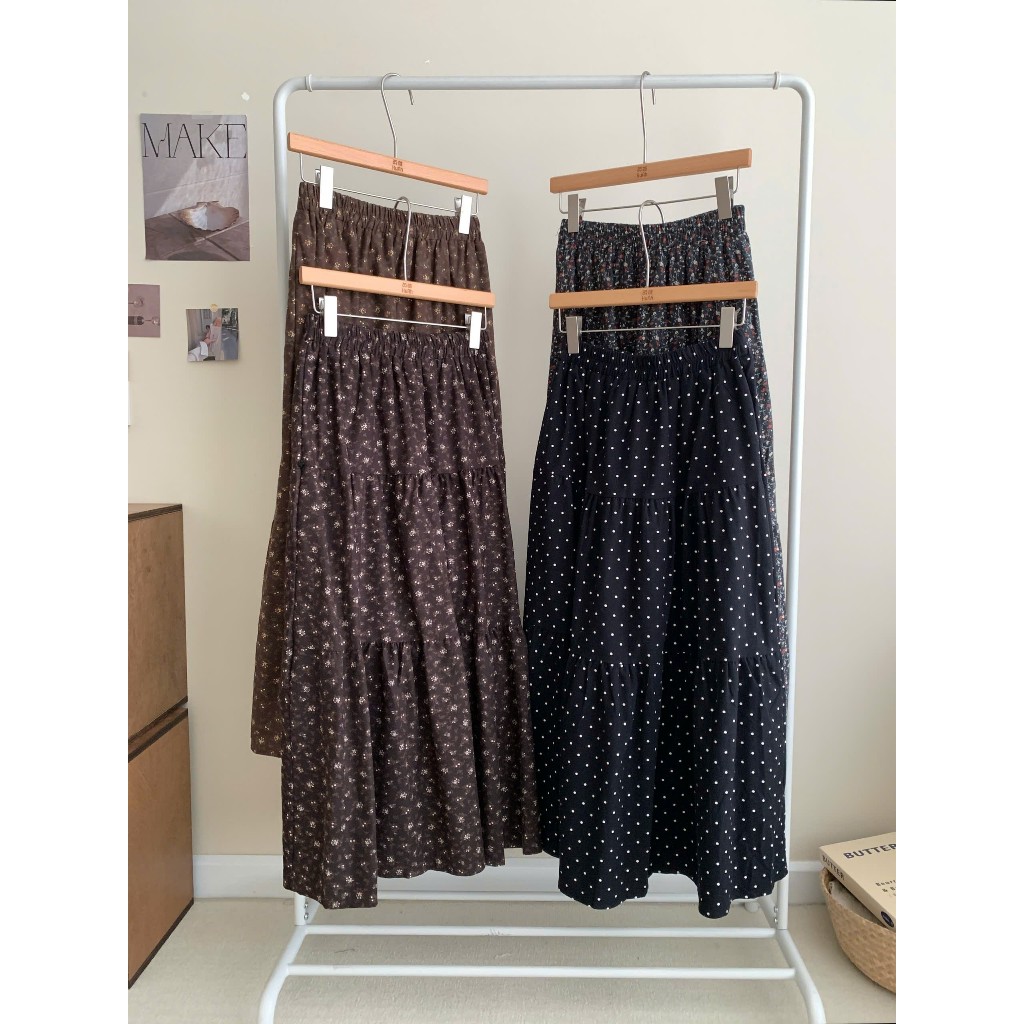 METWO. - Chân váy dài midi hoa nhí/chấm bi xoè tầng vintage QC 2 lớp có lót cạp chun ulzzang tiểu thư Hàn Quốc #2526 | BigBuy360 - bigbuy360.vn