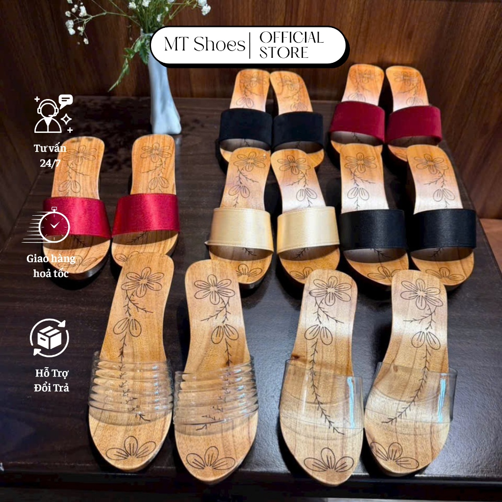 Guốc Mộc Dép Gỗ Đế Chạm Khắc Cao 7 Phân Kiểu Dáng Truyền Thống Mặc Cùng Áo Dài MT Shoes GM010