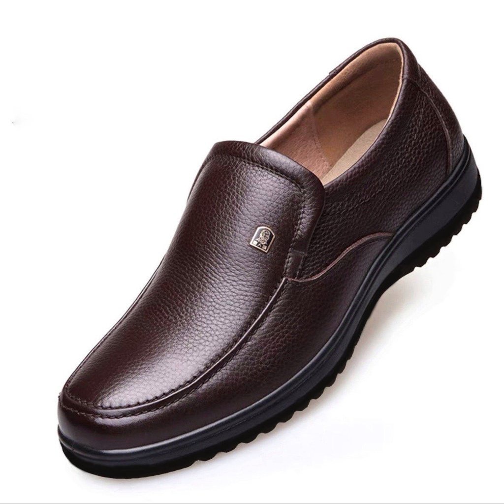 Giày lười nam da bò nguyên tấm cao cấp , tăng chiều cao 4 đến 5 cm đế cao su non đi rất mềm và êm chân - khâu đế 100%