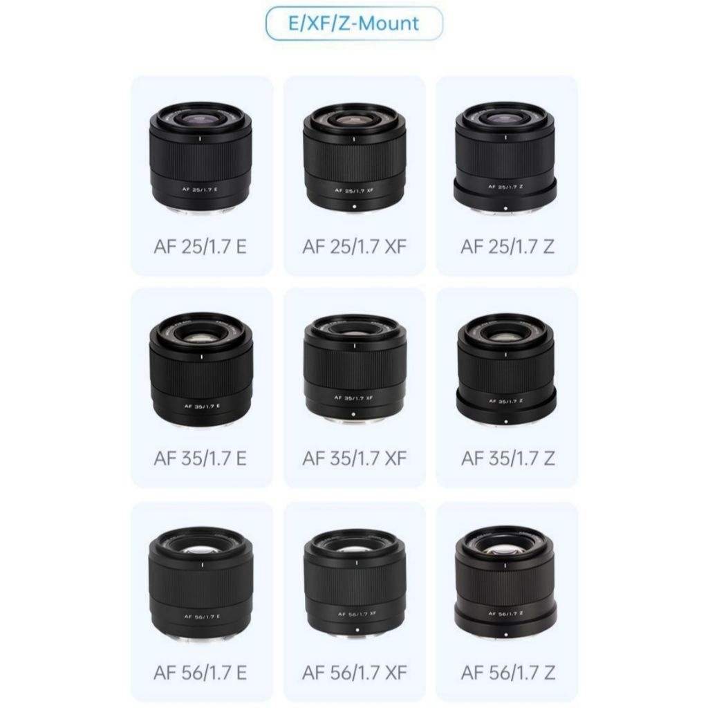 Ống kính máy ảnh Viltrox AF MỚI, tiêu cự 25 / 35 / 56mm F1.7 dành cho 3 ngàm Fujifilm, Sony, Nikon.