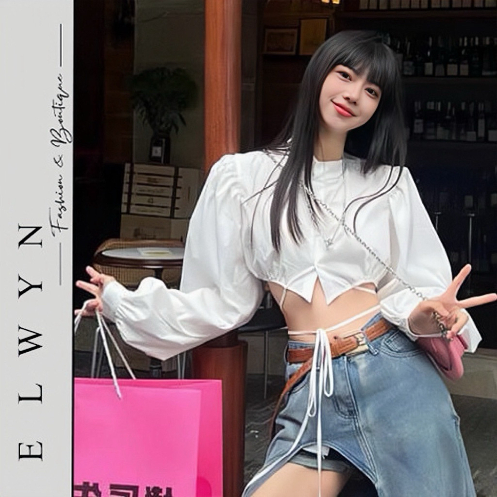 PASS Áo sơ mi nữ dáng croptop ELWYN EL34