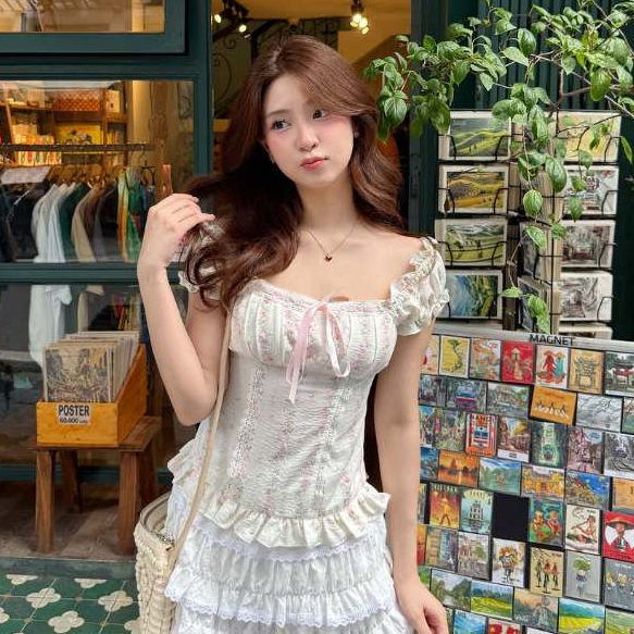 Áo Babydoll Kiểu Nữ Dáng Cotteque Tay Bồng Hoa Nhí Mùa Hè Noiree - NA616