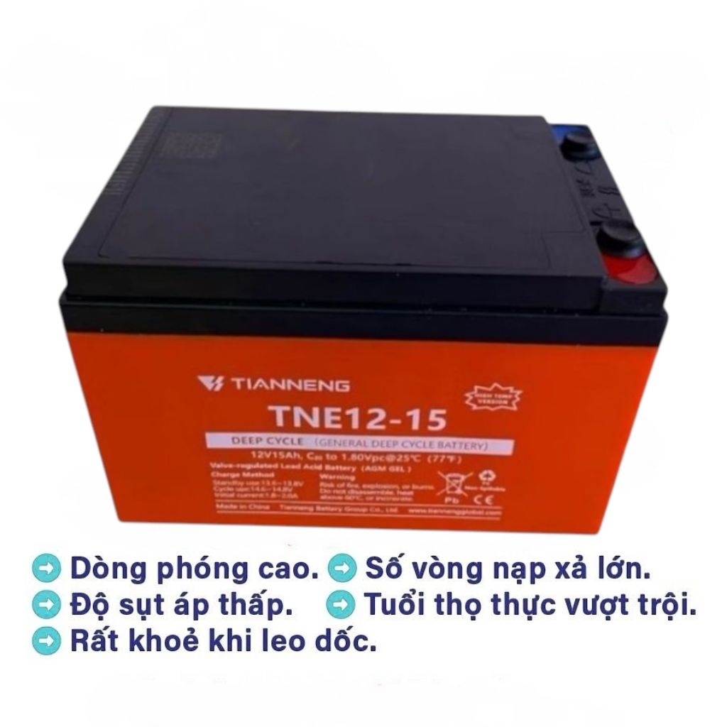 Ắc Quy Xe Đạp Điện Tianneng Thiên Năng Pro TNE-15 (12V-15AH) Phiên Bản Mới Chính Hãng