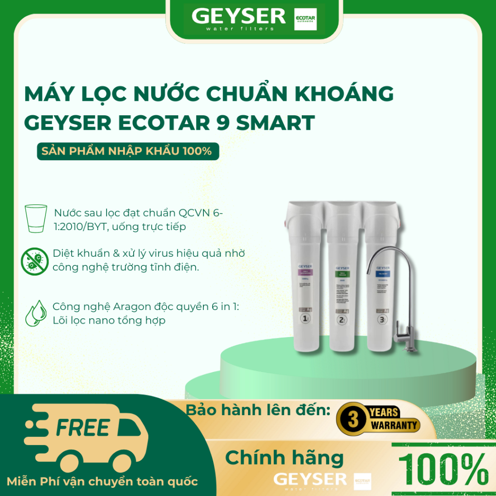 Máy Lọc Nước Chuẩn Khoáng GEYSER ECOTAR 9 SMART + Tặng kèm cột UF - Hàng Chính Hãng Geyser Việt Nam