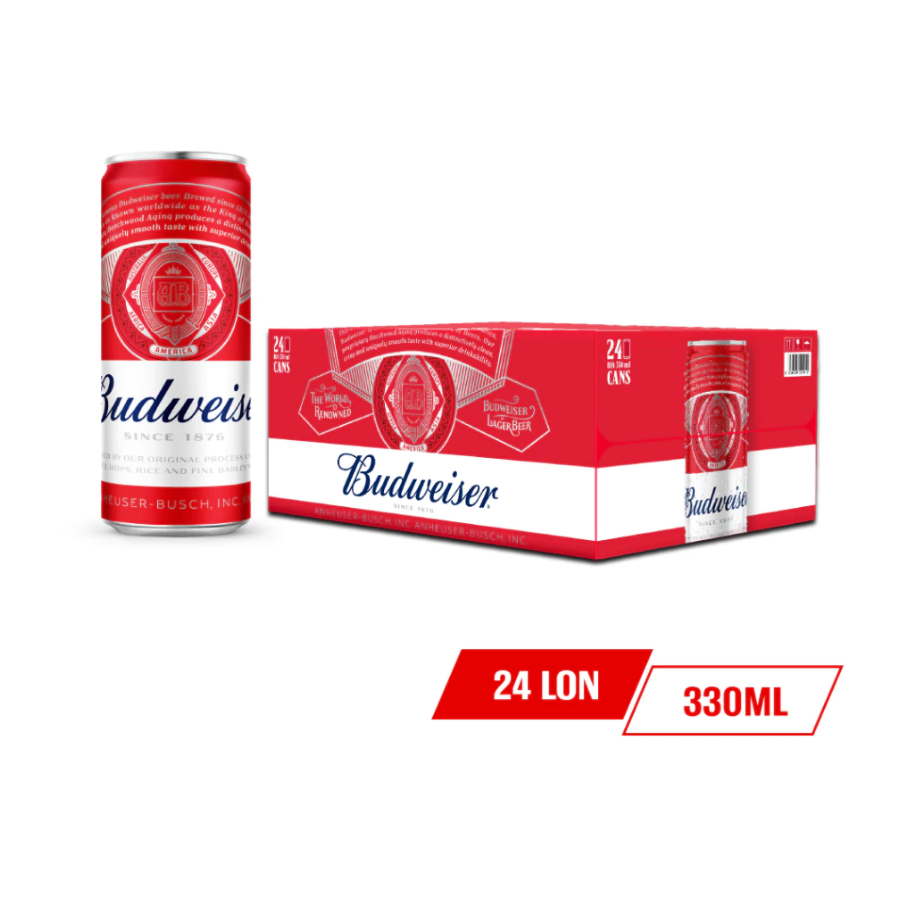 NSX T1/2026 - Thùng 24 Lon Bia Budweiser 330ml Date Mới Nhất - Hàng Chính Hãng
