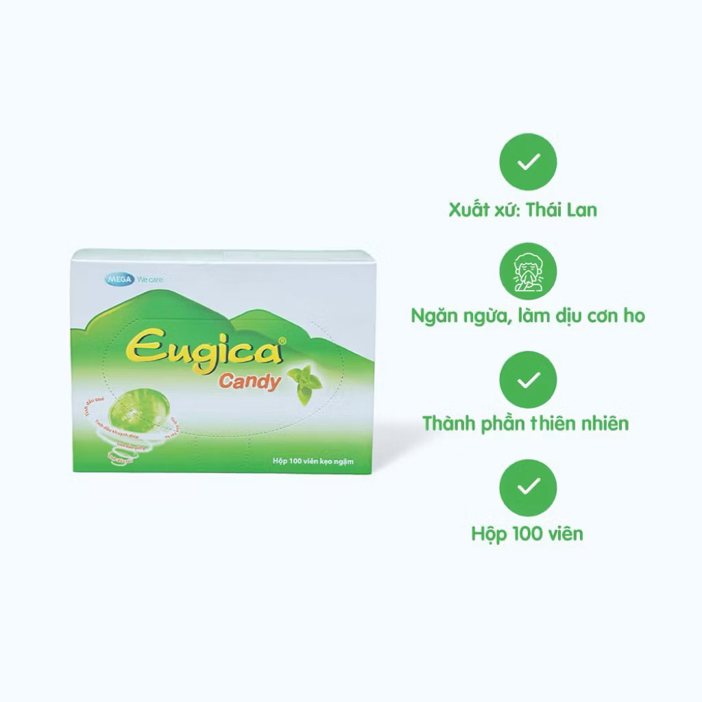 Kẹo Ngậm Ho Eugica Candy Mega hỗ trợ làm ấm, thông cổ (100 viên)