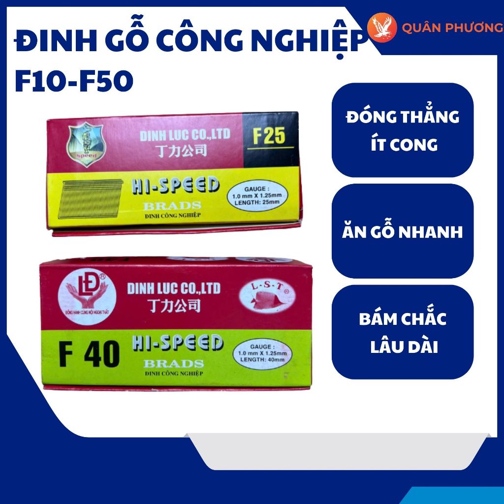 Đinh Gỗ Công Nghiệp F10–F50 Đinh Lực Dùng Cho Bắn Gỗ MDF, HDF