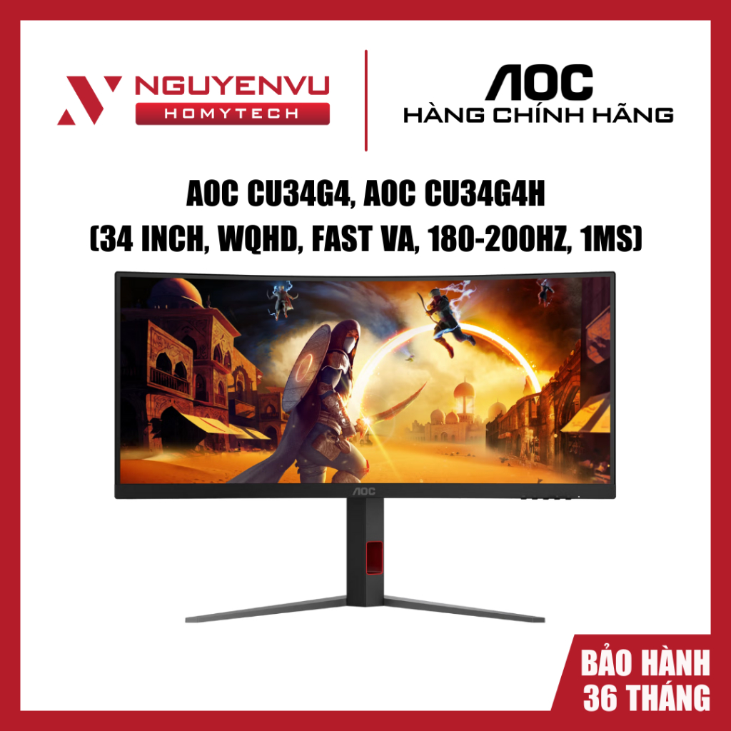 [Full VAT] Màn hình AOC CU34G4 / CU34G4H 34 Inch - WQHD - Fast VA - 180Hz/200Hz - Chính hãng