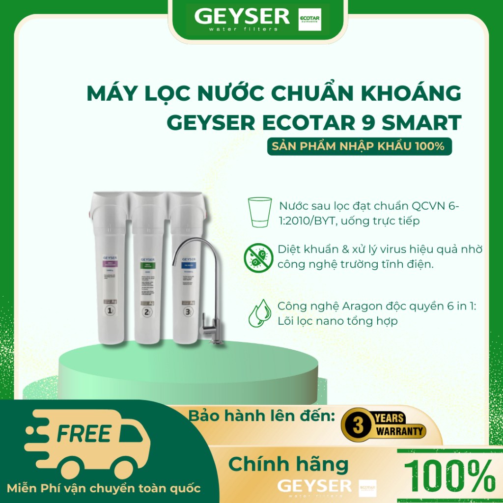 Máy Lọc Nước Chuẩn Khoáng GEYSER ECOTAR 9 SMART + Tặng Cột UF - Hàng chính hãng