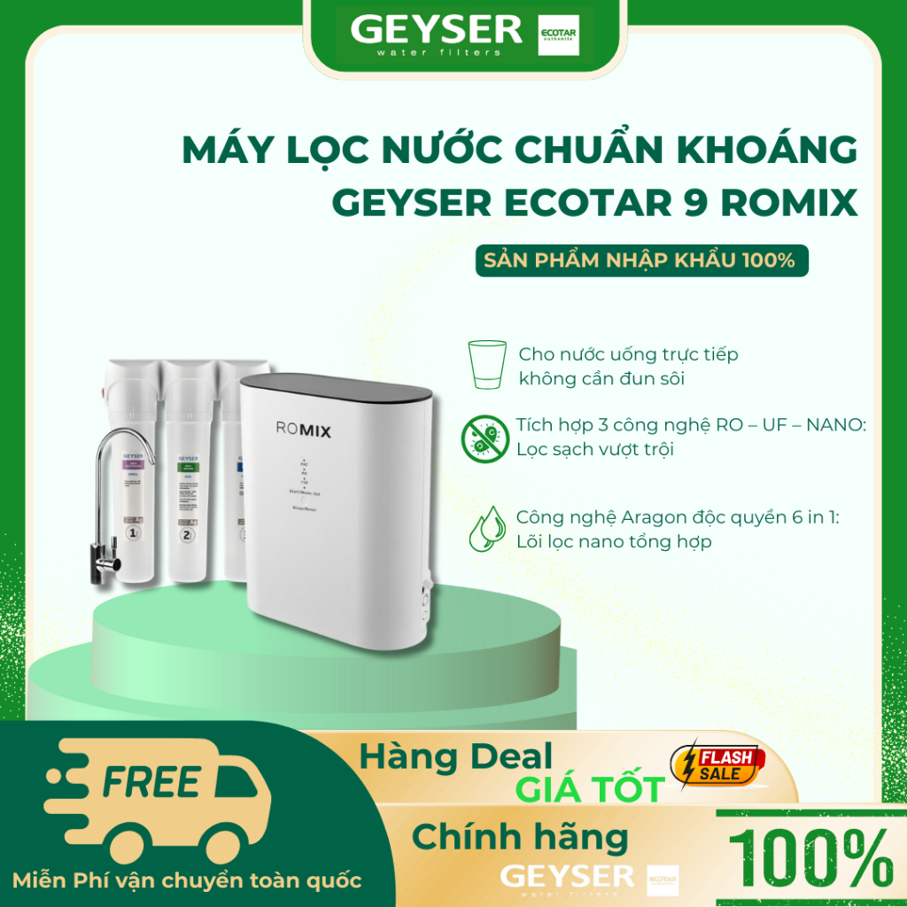 Máy Lọc Nước Geyser Ecotar 9 ROMIX - Hàng Chính Hãng