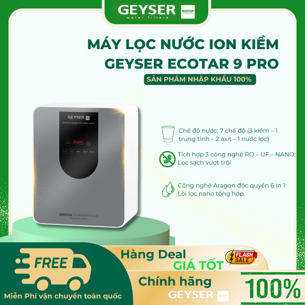 Máy Ion Kiềm Geyser Ecotar 9 Pro + Tặng cột UF - Hàng Chính Hãng