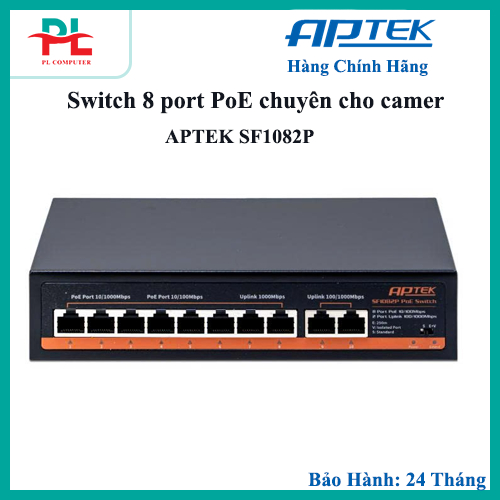 Switch 8 port PoE APTEK SF1082P chuyên cho camera, tổng công suất 120W - Chính Hãng