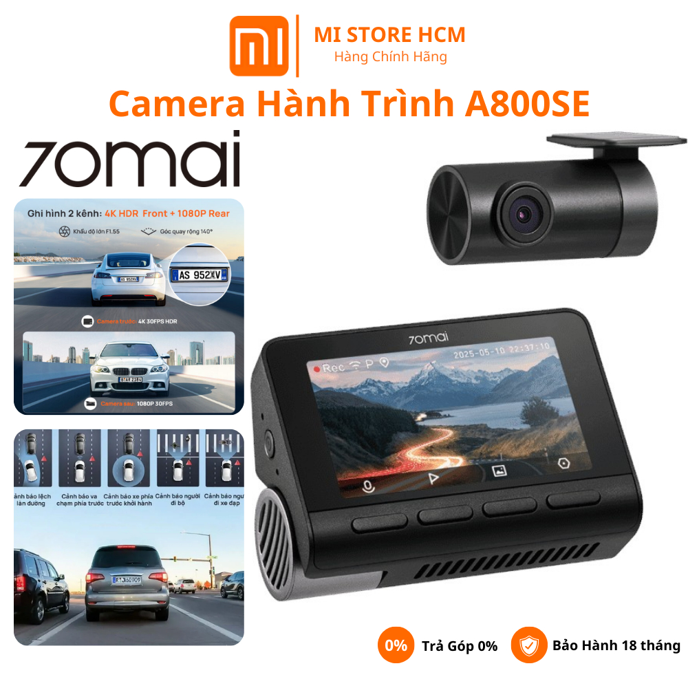 Camera Hành Trình 70Mai A800SE 4K HDR Quốc Tế Tích Hợp Ghi Hình Trước Và Sau Cảnh Báo ADAS Định vị