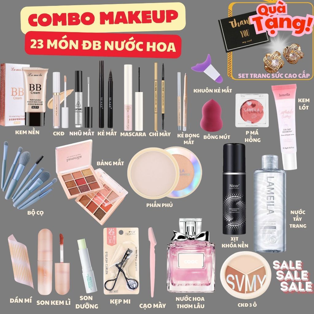 set mỹ phẩm đủ món, combo makeup, đủ các bước quà tặng cho bạn gái, dịp lễ, sinh nhật đi chơi
