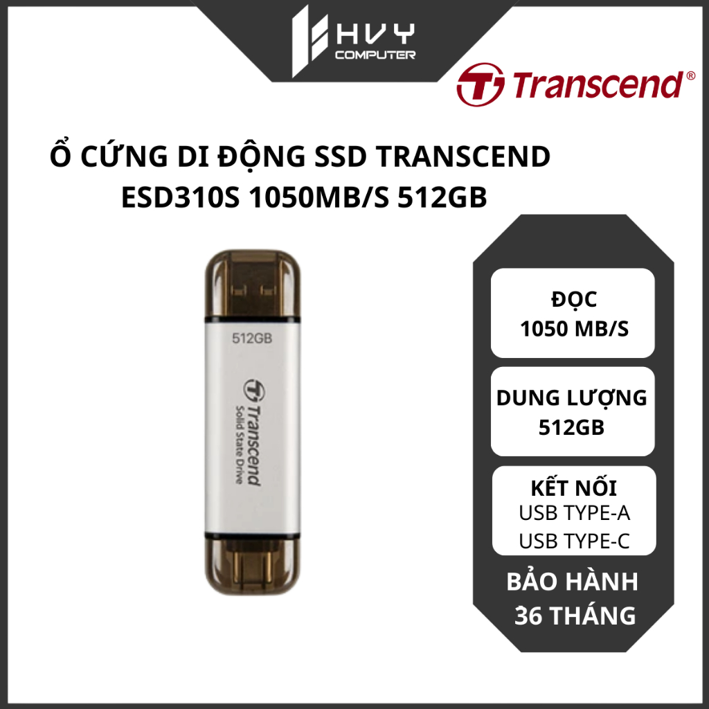 Ổ cứng di động SSD Transcend ESD310S 1050MB/s 512GB Silver - Hàng chính hãng