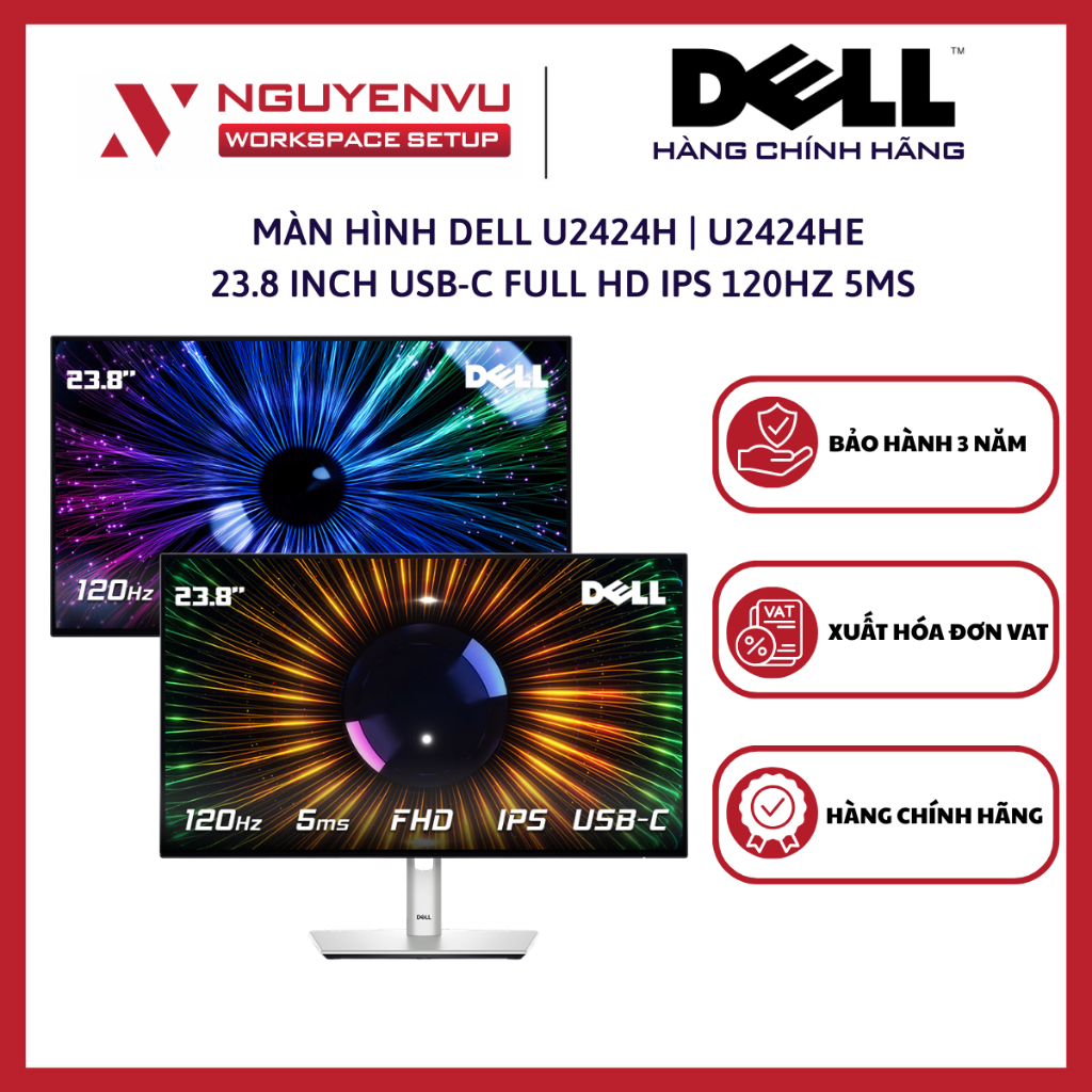 Màn Hình Đồ Họa Ultrasharp Dell U2424H | U2424He 23.8 inch USB-C (FHD IPS 120Hz 5ms) - Hàng Chính Hã