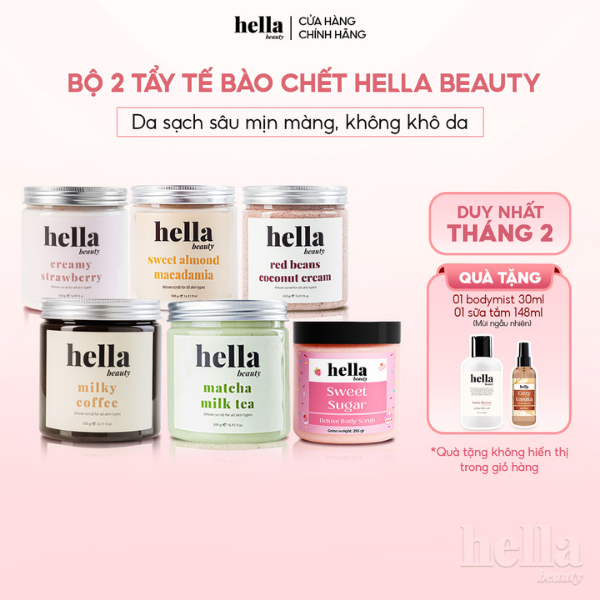 Bộ 2 tẩy tế bào chết body Hella Beauty 500 gam giúp làm sạch sâu hỗ trợ dưỡng sáng da