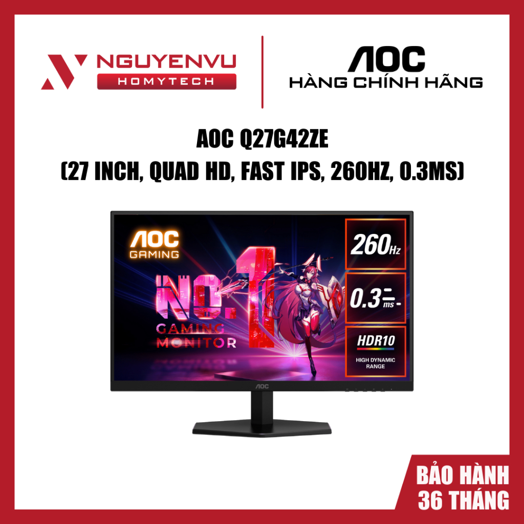 [Full VAT] Màn hình Gaming AOC Q27G42ZE 27 Inch - 2K QHD - Fast IPS - 260Hz - 0.3ms - Chính hãng