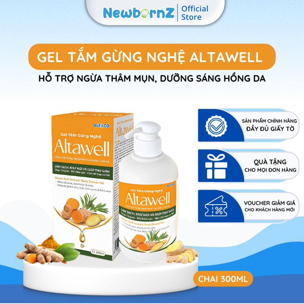 Gel Tắm Gừng Nghệ Altawell - Hỗ trợ Ngừa Thâm Mụn, Hạn Chế Mụn Cơ Thể, Dưỡng Sáng Hồng Da